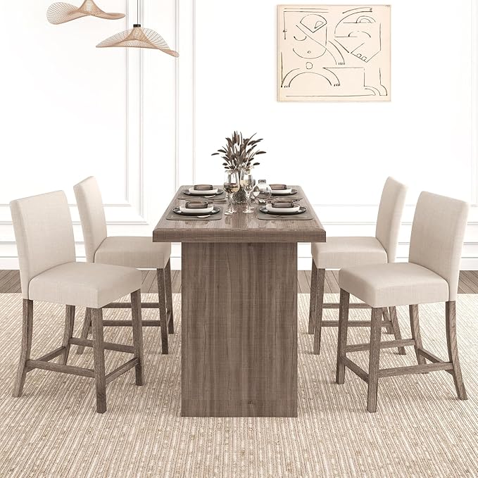 COSTWAY Upholstered Counter Height Stools Set of 2, Bar Stools w/Ergonomic - Image 8