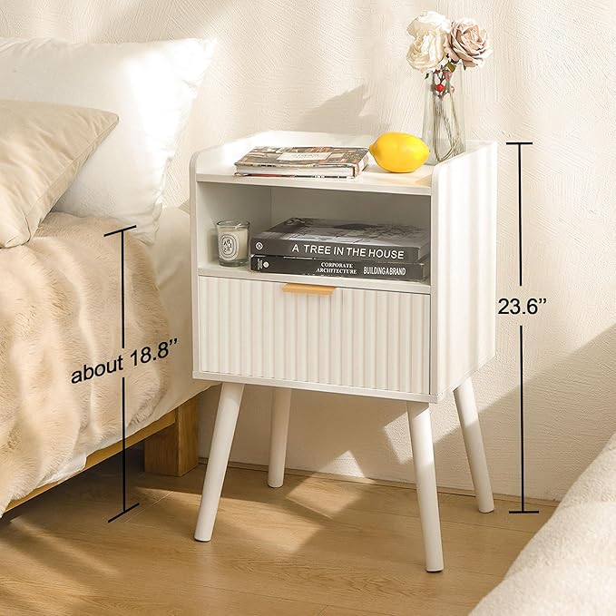 AWASEN White Nightstand, Modern Bedside Table - Image 2
