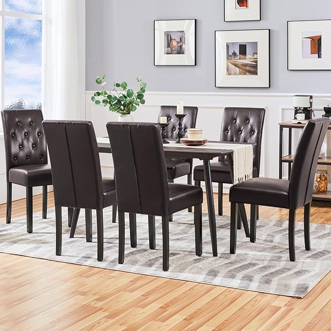 Yaheetech Dining Chairs Set of 6 Modern Style Faux Leather Dining Room Chairs - Image 2
