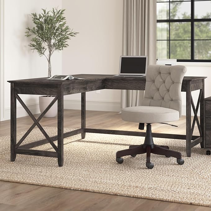 Bush Furniture Key West L Shaped Desk, 60-inch Modern Farmhouse Writing Desk - Image 2