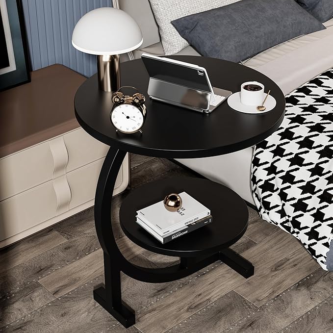 C-Shaped End Table, 2 Tiers Round Side Table, Sofa Small Side Table - Image 5