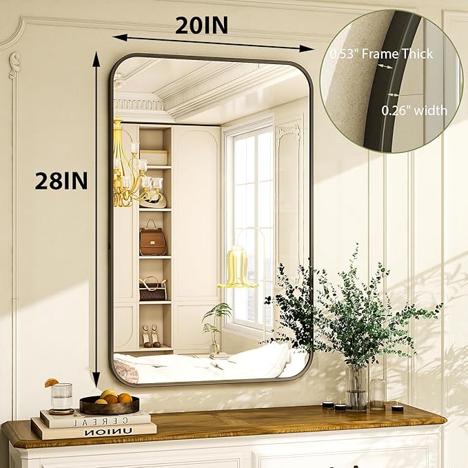 20 x 28 Inch Bathroom Mirror, Rounded Rectangular Vanity Mirror - Image 4