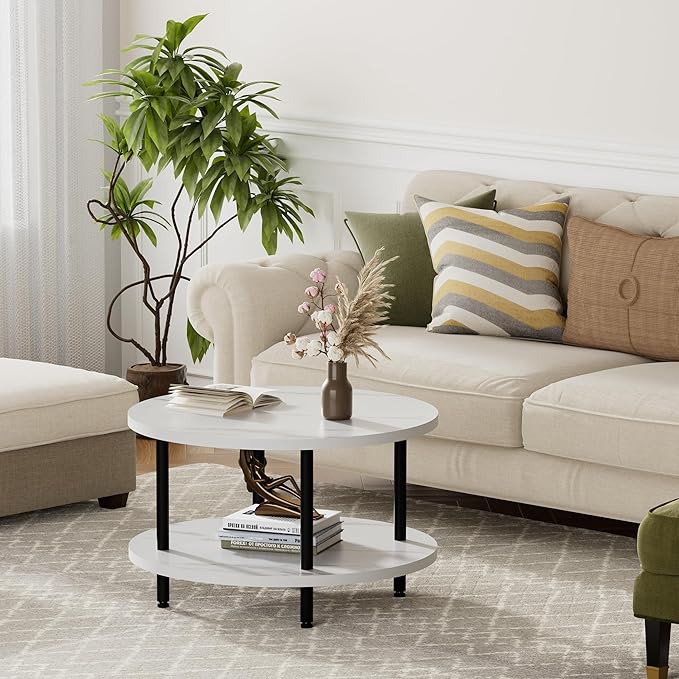 Round Coffee Table, 23.6" Circle Coffee Table by FAMIDGE