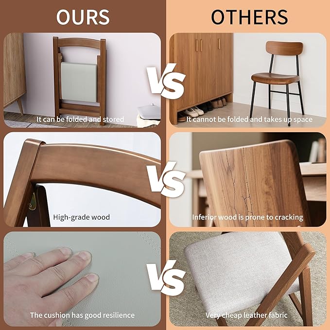 Premium Solid Wood Folding Chair – Nordic Style Padded Seat, Space-Saving - Image 5