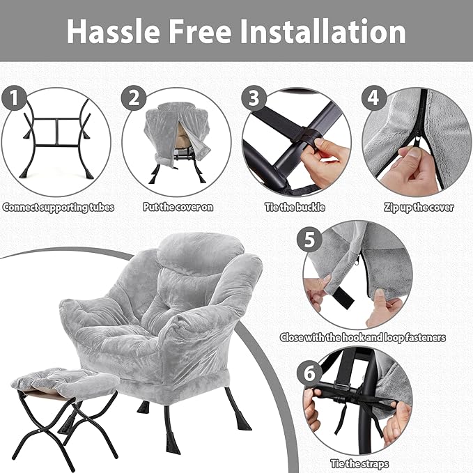 Lazy Chair with Folding Ottoman, Accent Chair Plush Upholstered with Metal - Image 7