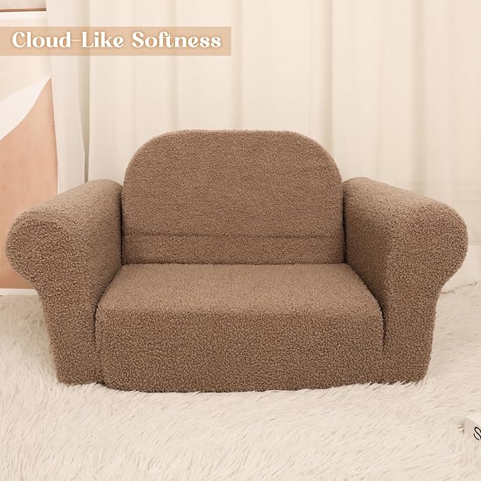 Chairs for Toddler, 2-in-1 Toddler Soft Teddy Baby Couch Fold Out, Convertible - Image 4