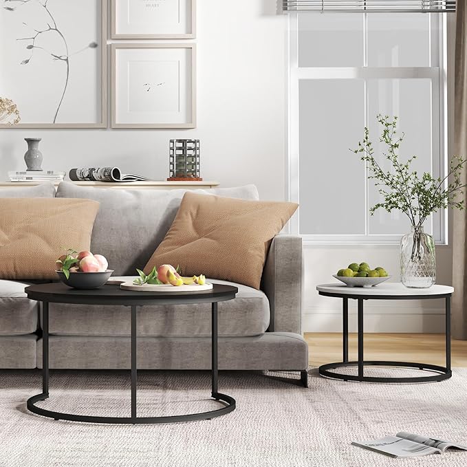 Nesting Tables Set of 2, 31.5" Round Coffee Table, Small Nesting Coffee Table - Image 5