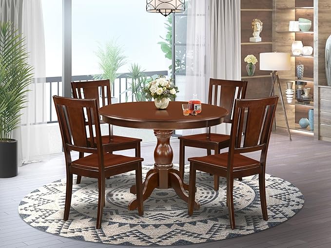 East West Furniture HBDU5-MAH-W 5 Piece Dining Room Table Set Includes a Round - Image 2