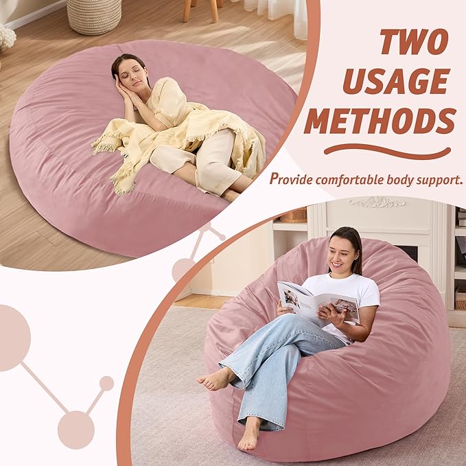 7FT Bean Bag Chair with Ultra Soft Velvet Cover Bean Bag Sofa with Memory Foam - Image 5