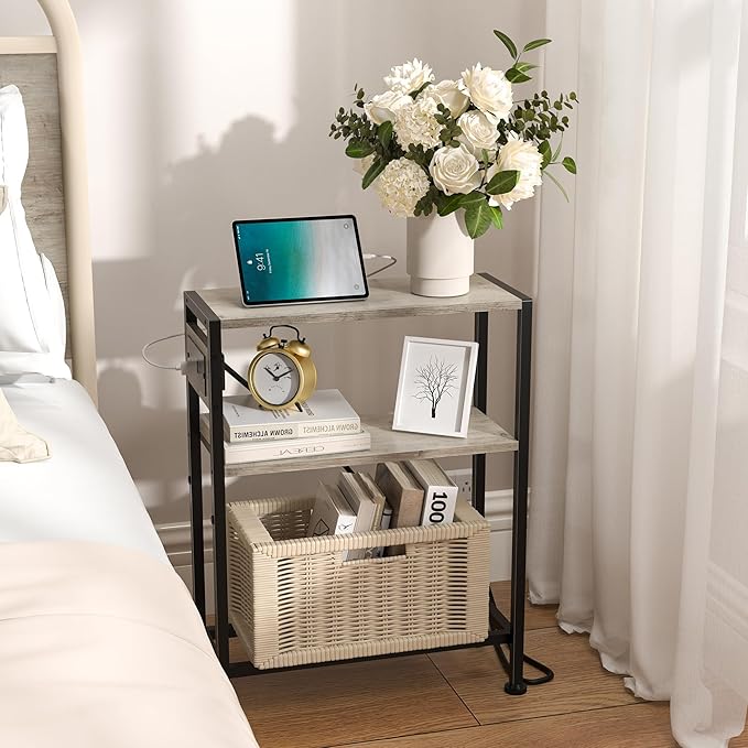 Small Narrow Side Table with Charging Station, Skinny End Table - Image 4