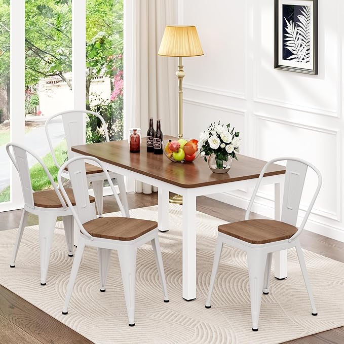 18 Inch Metal Dining Chairs, Arlunar Farmhouse Chairs Set of 4 White Dining - Image 4