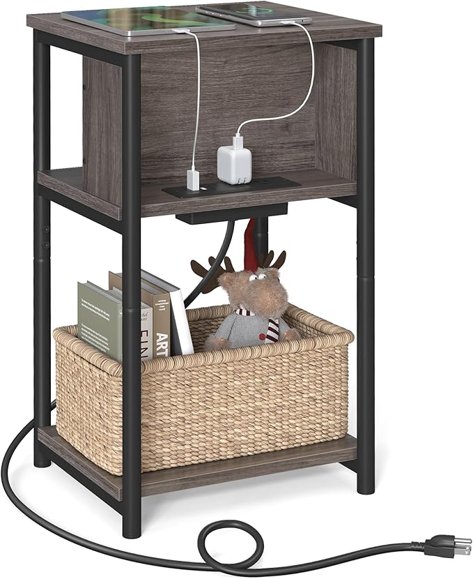 VASAGLE Side Table with Charging Station, 3-Tier End Table with USB Ports and by VASAGLEbySONGMICSHOME