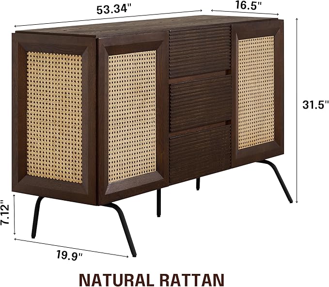 NTC MOSSIC Sideboard with 2 Doors and 3 Drawers, Buffet Cabinet with Natural - Image 2