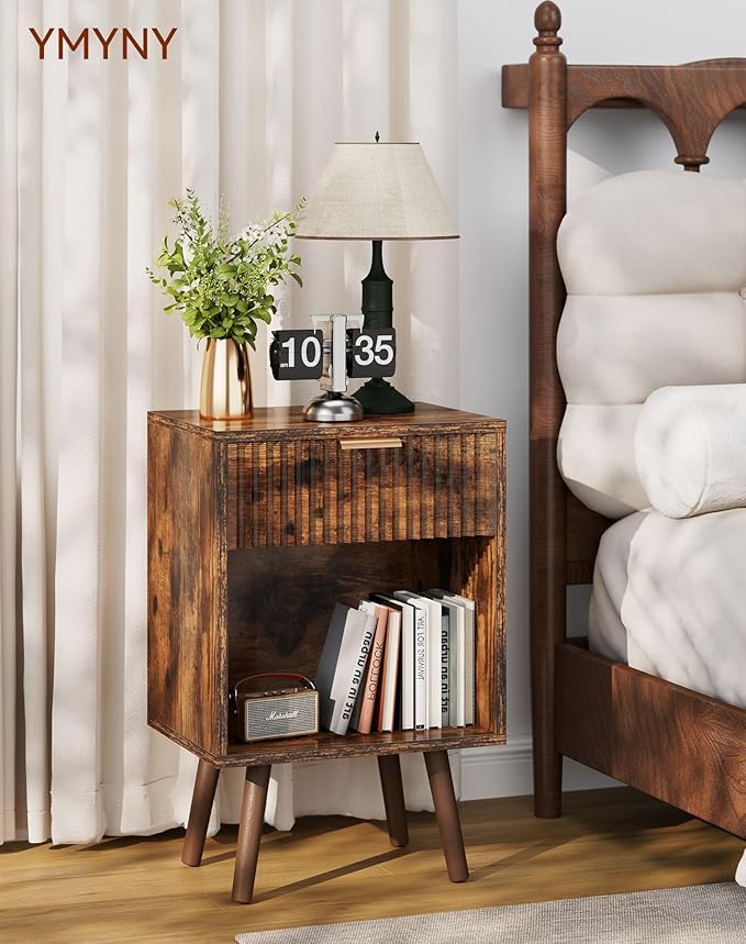 YMYNY Mid Century Modern Nightstand, Side Table, Fluted Night Stand - Image 2