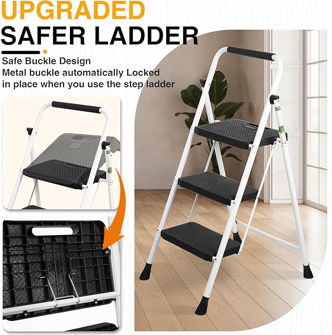 3 Step Ladder, Portable Steel Folding Step Stool - Image 2