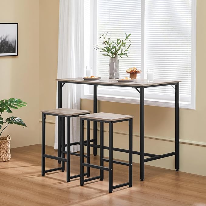 Yaheetech 3 Piece Dining Table Set, 47.5" Industrial Pub Table Set, Counter - Image 2