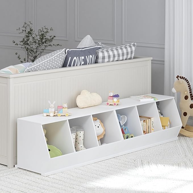 UTEX Stackable Toy Storage Cabinet, Wooden Cubby Organizer, Living Room - Image 6