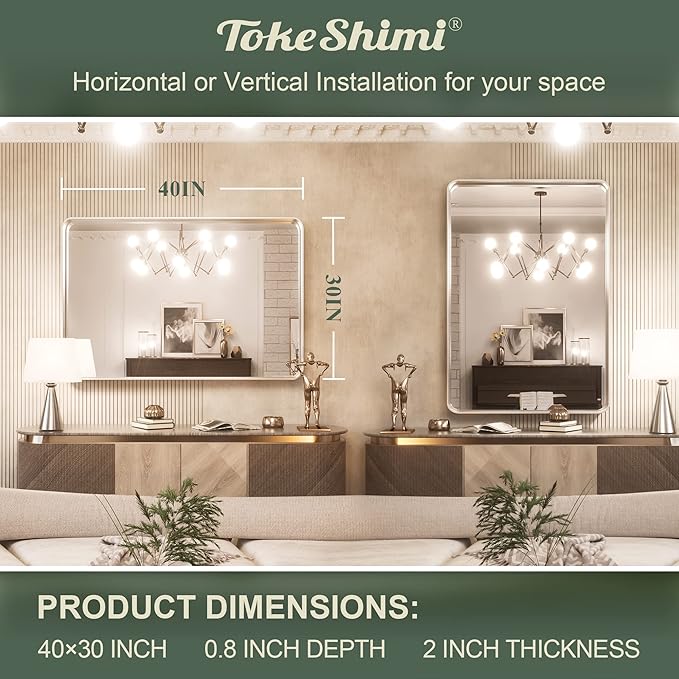 TokeShimi 40 x 30 Inch Brushed Silver Bathroom Mirror - Image 4
