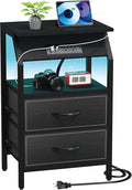 End Table with Light, LED Nightstand with 2 Drawers and Type C Charging Station by SZLHANJZ