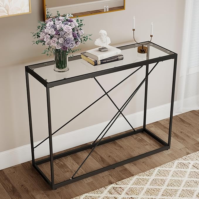 OIOG Glass Console Table for Entryway, Modern Sofa Table - Image 4