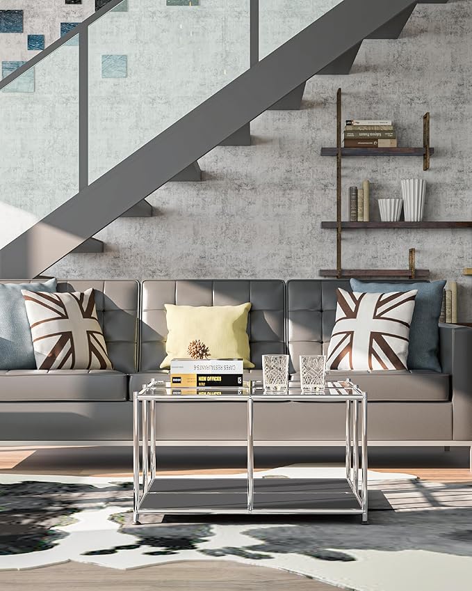 Matte Coffee Table with Open Storage, Square Tempered Glass Storage Rolling - Image 8