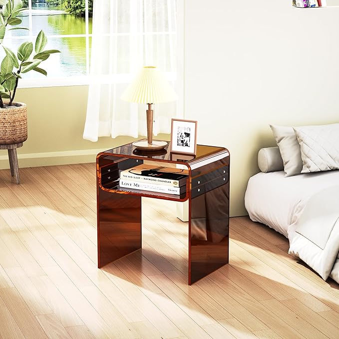 Clear Acrylic End Table 2-Tier Bedside Nightstand - Image 8