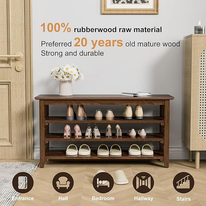 Wooden Storage Shoe Bench, Entryway Bench - Image 4