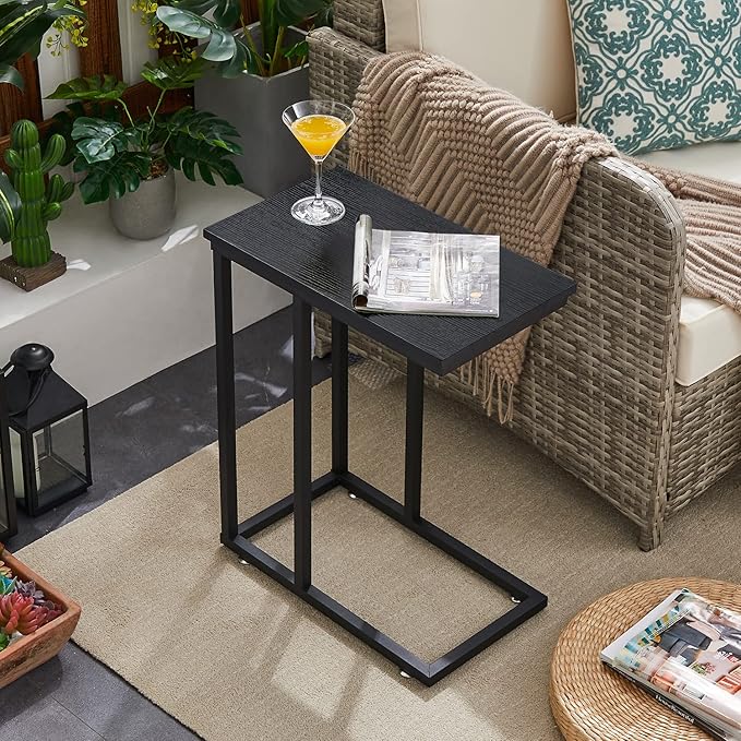 VECELO C Shaped End Side Table for Sofa Couch and Bed Snack TV Tray for Living - Image 7