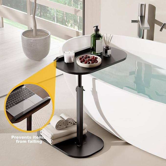 C Shaped End Side Table with Anti-Drop Rod, Adjustable Height & 360° Swivel - Image 8