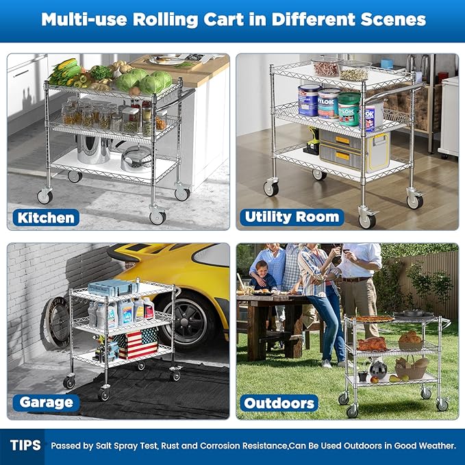 Leteuke Heavy Duty 3 Tier Rolling Utility Cart, NSF Certified 990Lbs Capacity - Image 5