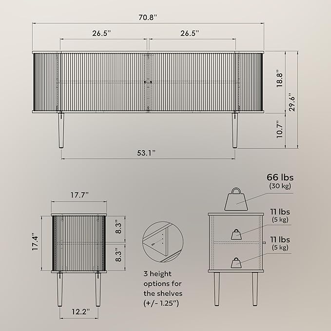 WERMO 71’’ Black Sideboard Cabinet - Image 2