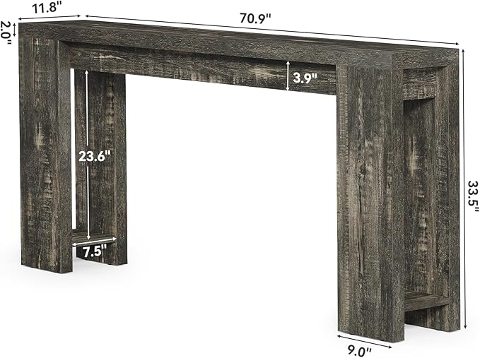 LITTLE TREE 70.9-Inch Long Console Table, Narrow Sofa Table Behind The Couch - Image 2