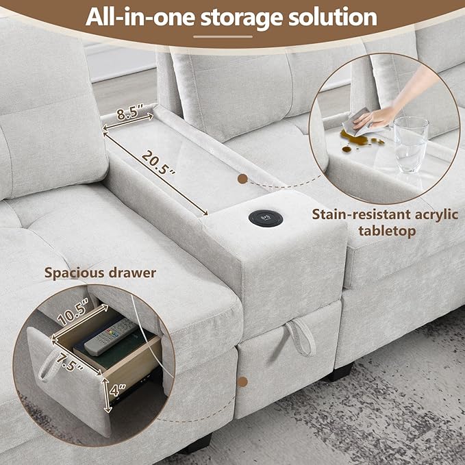 Merax 104 * 104" Chenille Sectional Couches - Image 3