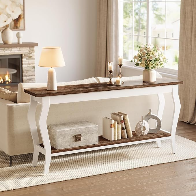 LITTLE TREE 70.9 Inches Long Console Table, 2-Tier Vintage Wooden Sofa Table - Image 5