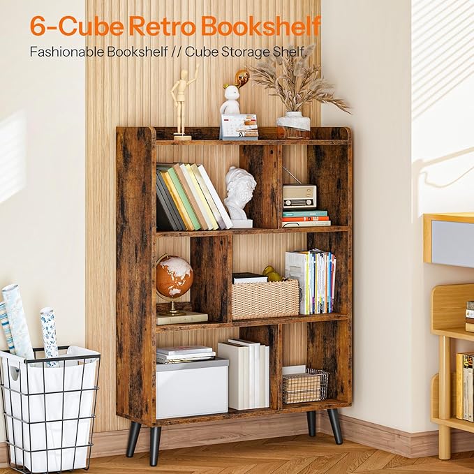 HOOBRO 6 Cube Bookshelf, 4 Tier Bookcase - Image 4