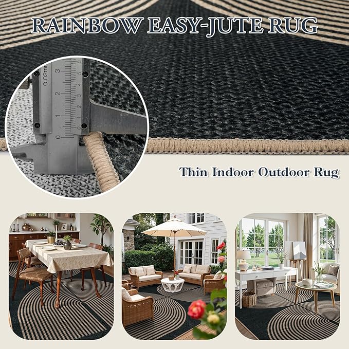 Lahome Modern Rainbow Easy Jute Rug, 6x9 Area Rugs - Image 3