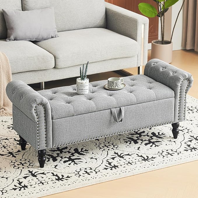 Furniliving 51” Bedroom Bench, End of Bed Bench - Image 8