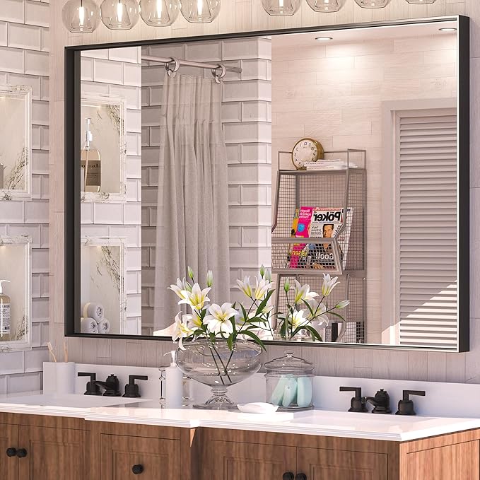 Keonjinn Black Mirror for Bathroom 55 x 36 Inch Rectangle Mirror Large Matte by Keonjinn