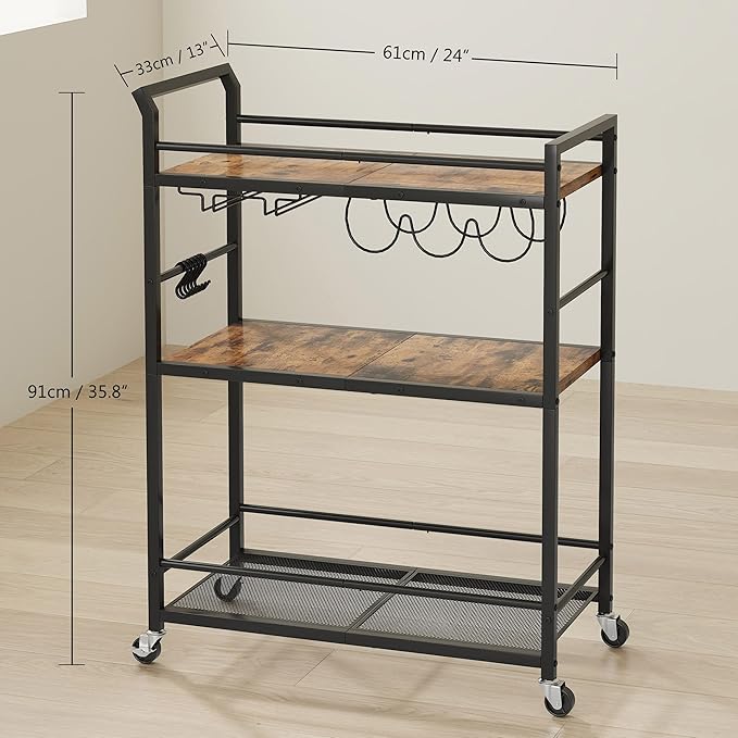 3 Tier Bar Cart, Home Bar Serving Cart - Image 4