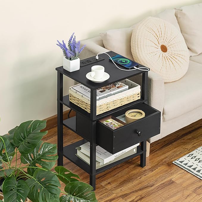 Lerliuo Nightstand with Charging Station and USB Ports, 3-Tier Storage End - Image 2