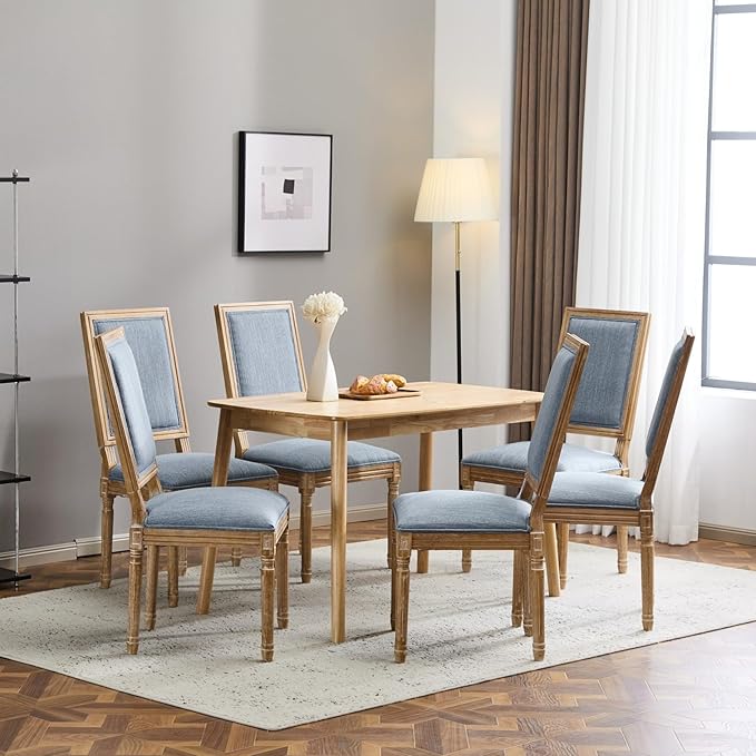 Merax Upholstered Solid Wood Dining Chairs Set of 6, French Country Style - Image 4