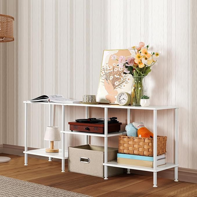 White TV Stand with Storage for 50 Inch TV Modern Entertainment Center with - Image 8