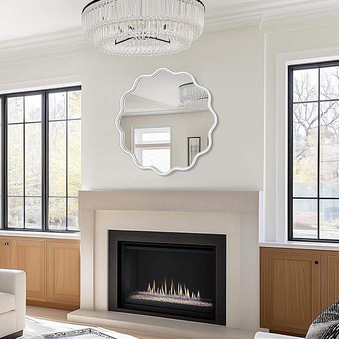 PROHOMEWARE White Round Mirror 24 Inch Wavy Bathroom Vanity Mirror White Frame - Image 5