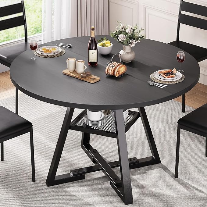 Round Dining Table for 4, Kitchen Dining Room Circle Dinner Pedestal Table - Image 3