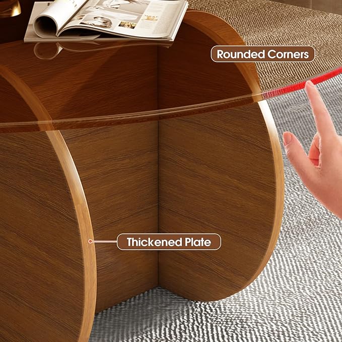 Modern Round Coffee Table with Solid Wood Legs, 31.5'' Glass Coffee Tables - Image 4