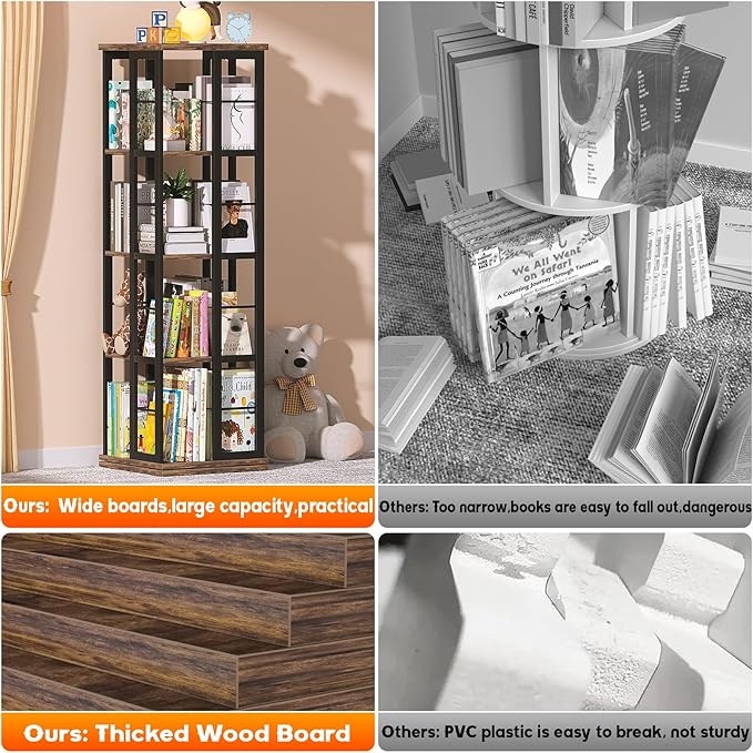 Aheaplus Rotating Bookshelf, Corner Bookcase, 360 Display Wood Spinning - Image 7