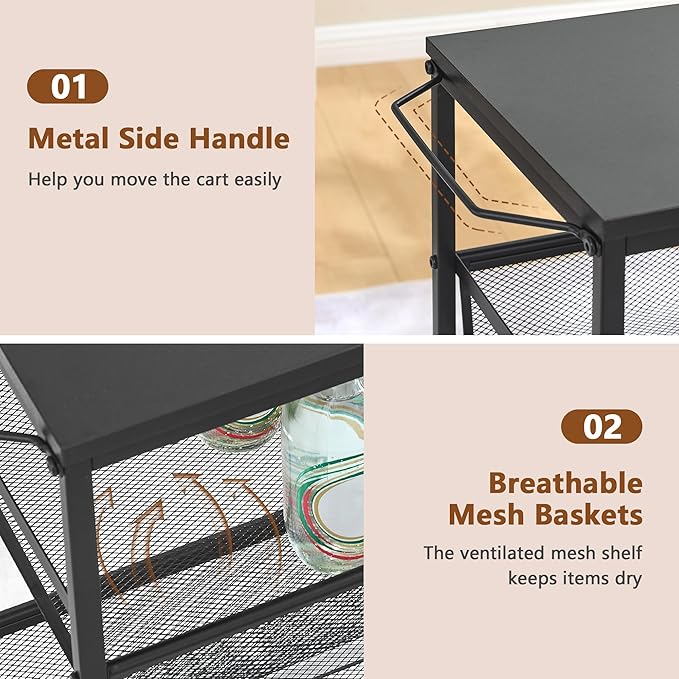 Hoctieon Rolling Storage Cart, 4-Tier Wide Panel Rolling Kitchen Storage Cart - Image 4