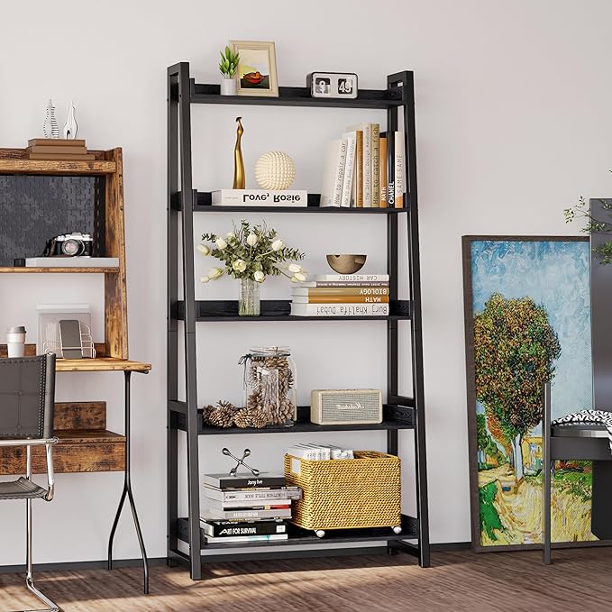 IRONCK Industrial Bookshelf 5-Tier 31.5 in Wide, Bookcase Ladder Shelf - Image 7