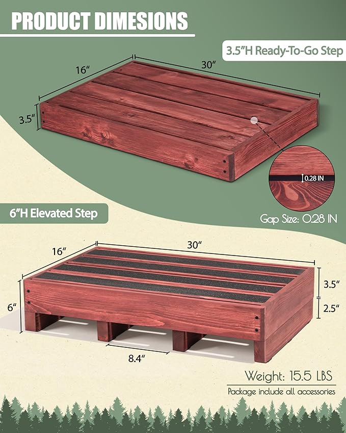 3.5"/6" Heightable Wooden Outdoor Step, 100% Heartwood Step Stools - Image 3