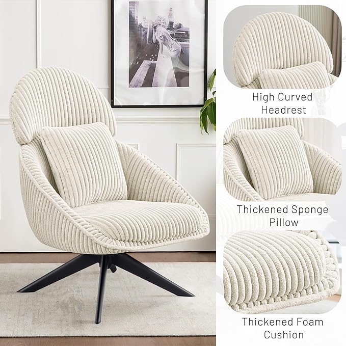 Furniliving Modern Accent Chair Upholstered Swivel Desk Chair - Image 6